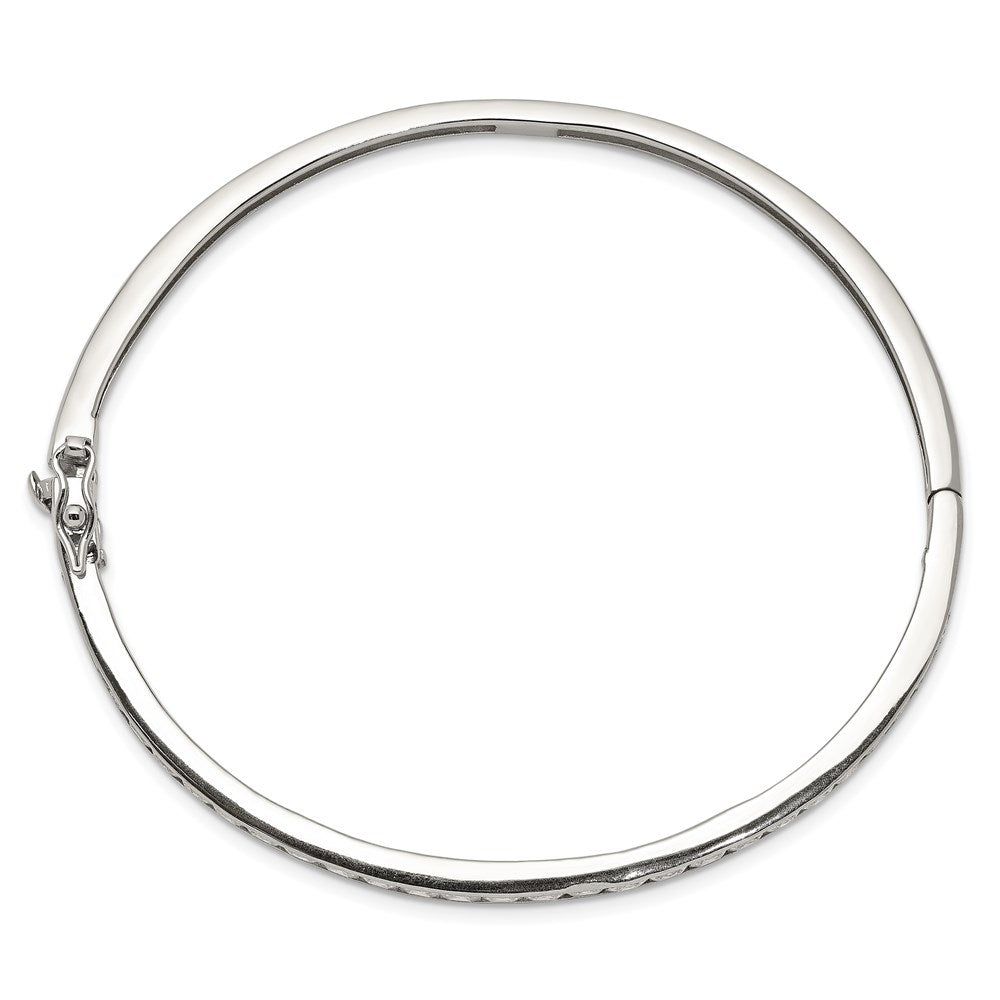 Sterling Silver Rhodium-plated CZ Hinged Bangle Bracelet