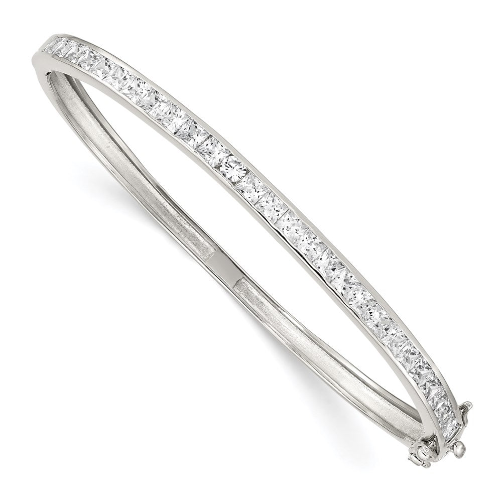 Sterling Silver Rhodium-plated CZ Hinged Bangle Bracelet