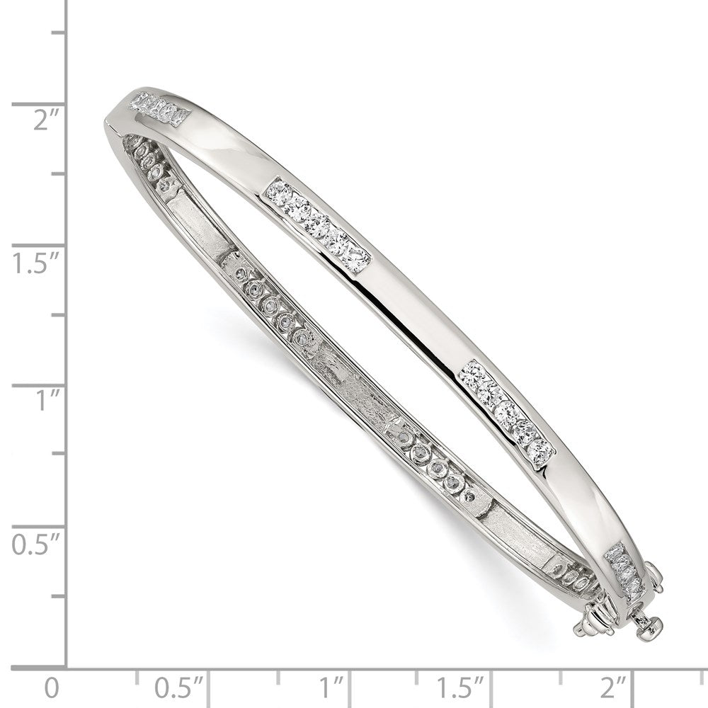 Sterling Silver Rhodium-plated Clear CZ Oval Hinged Bangle Bracelet