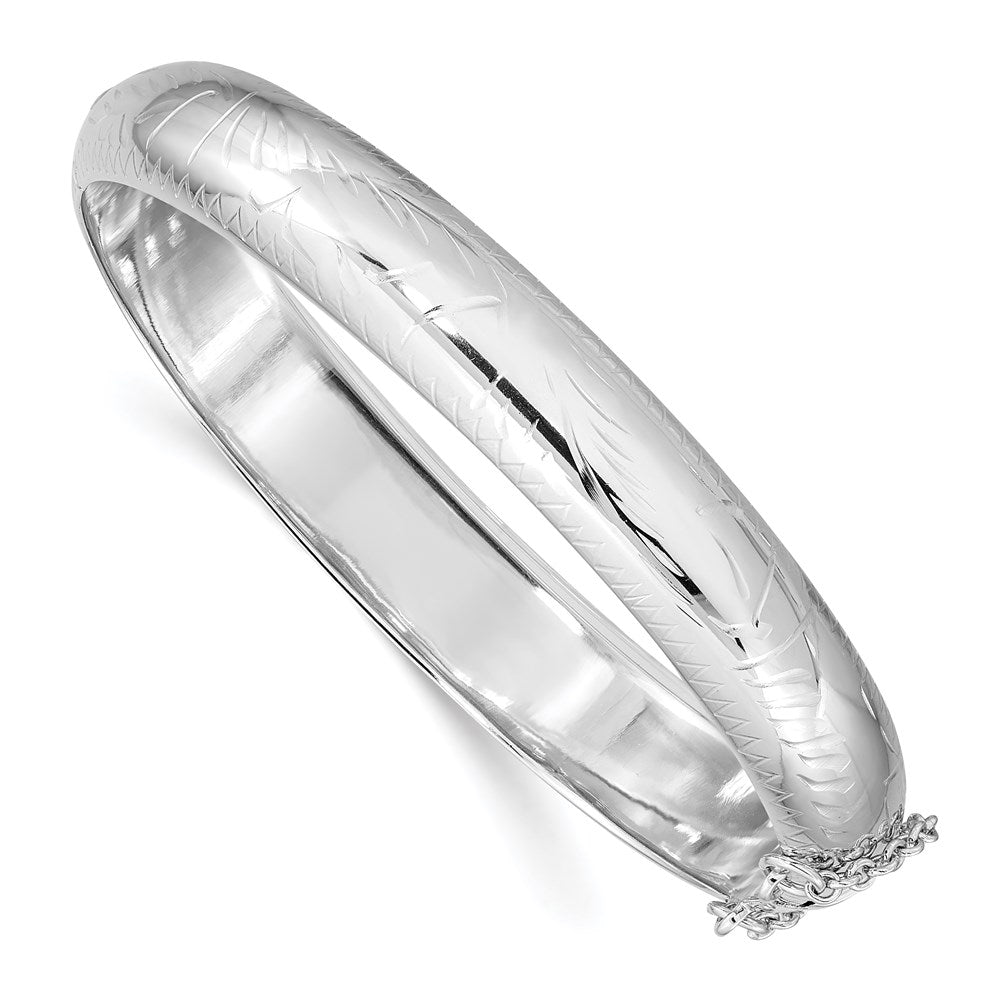 Sterling Silver Rhodium-plated D/C 10.25mm Hinged Bangle Bracelet