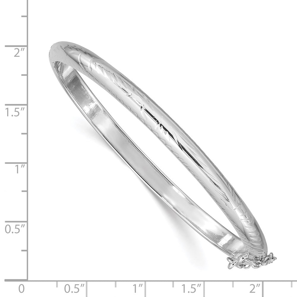 Sterling Silver Rhodium-plated 5mm D/C Hinged Bangle Bracelet