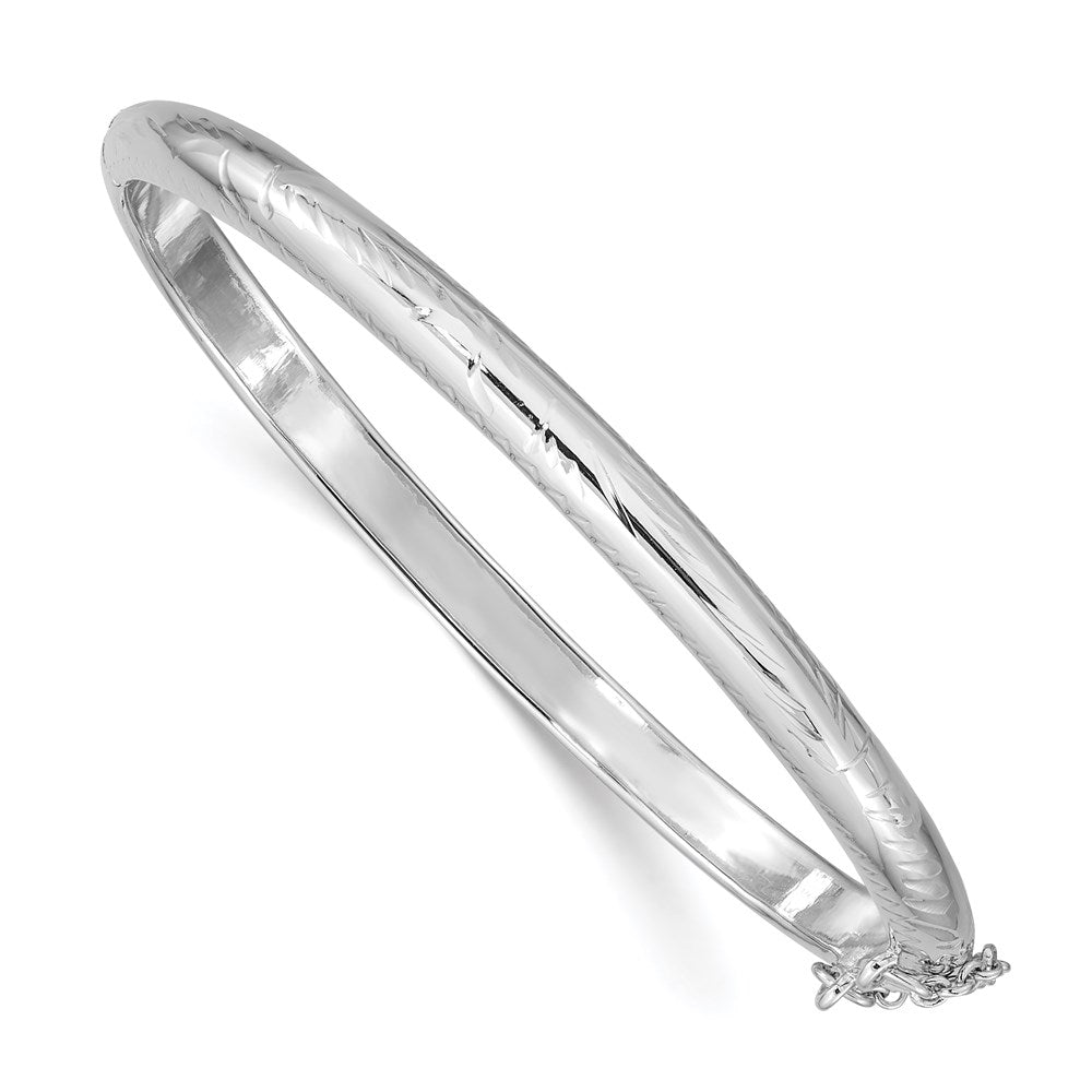 Sterling Silver Rhodium-plated 5mm D/C Hinged Bangle Bracelet