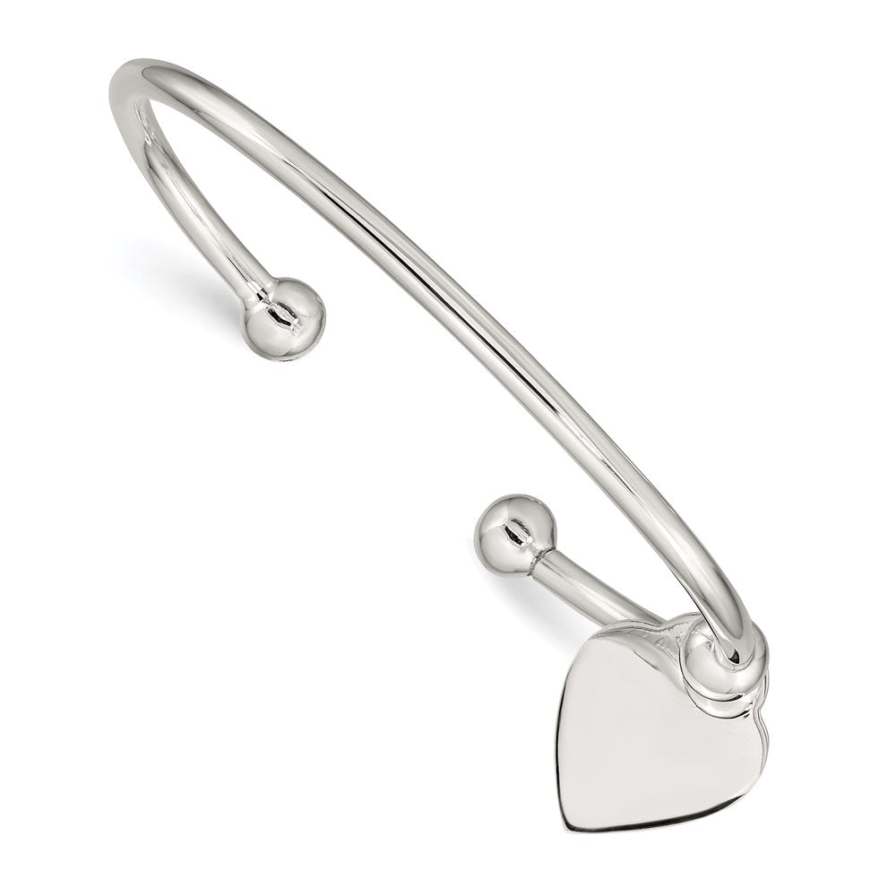 Sterling Silver 3mm Heart Bangle Bracelet