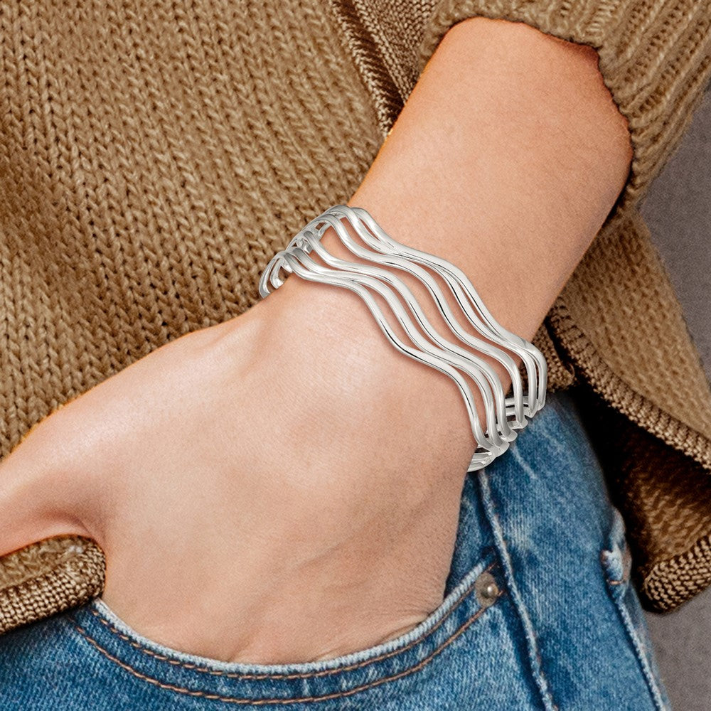 Sterling Silver Multi-strand Wavy Cuff Bangle