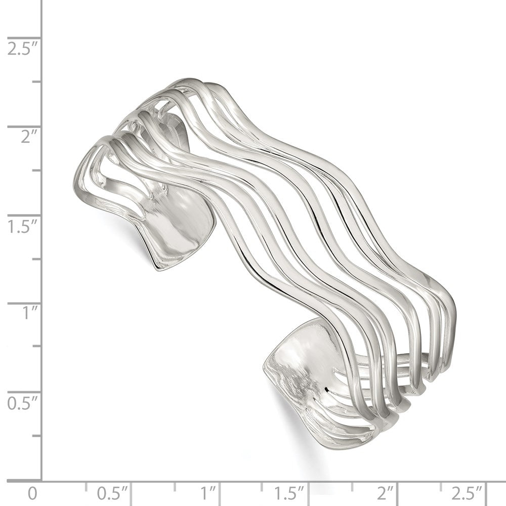 Sterling Silver Multi-strand Wavy Cuff Bangle