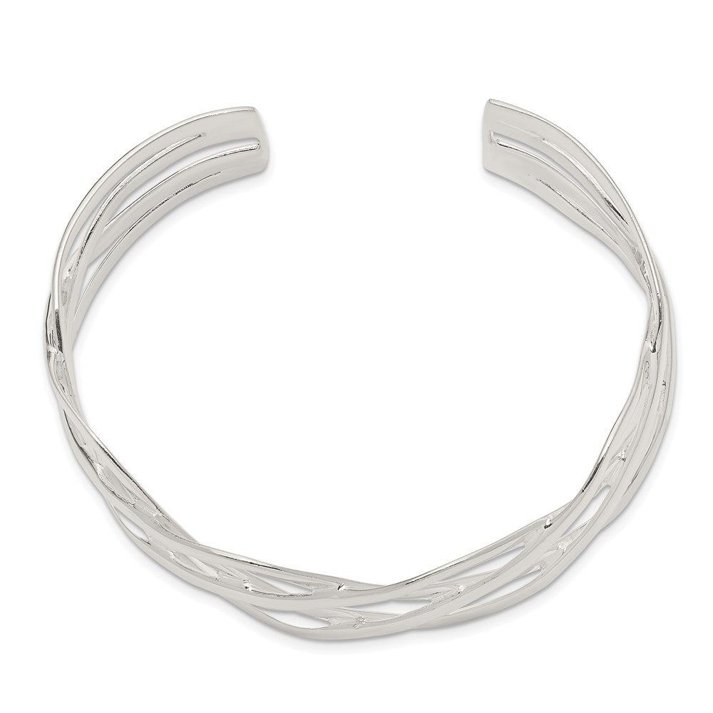 Sterling Silver Woven Design Cuff Bangle