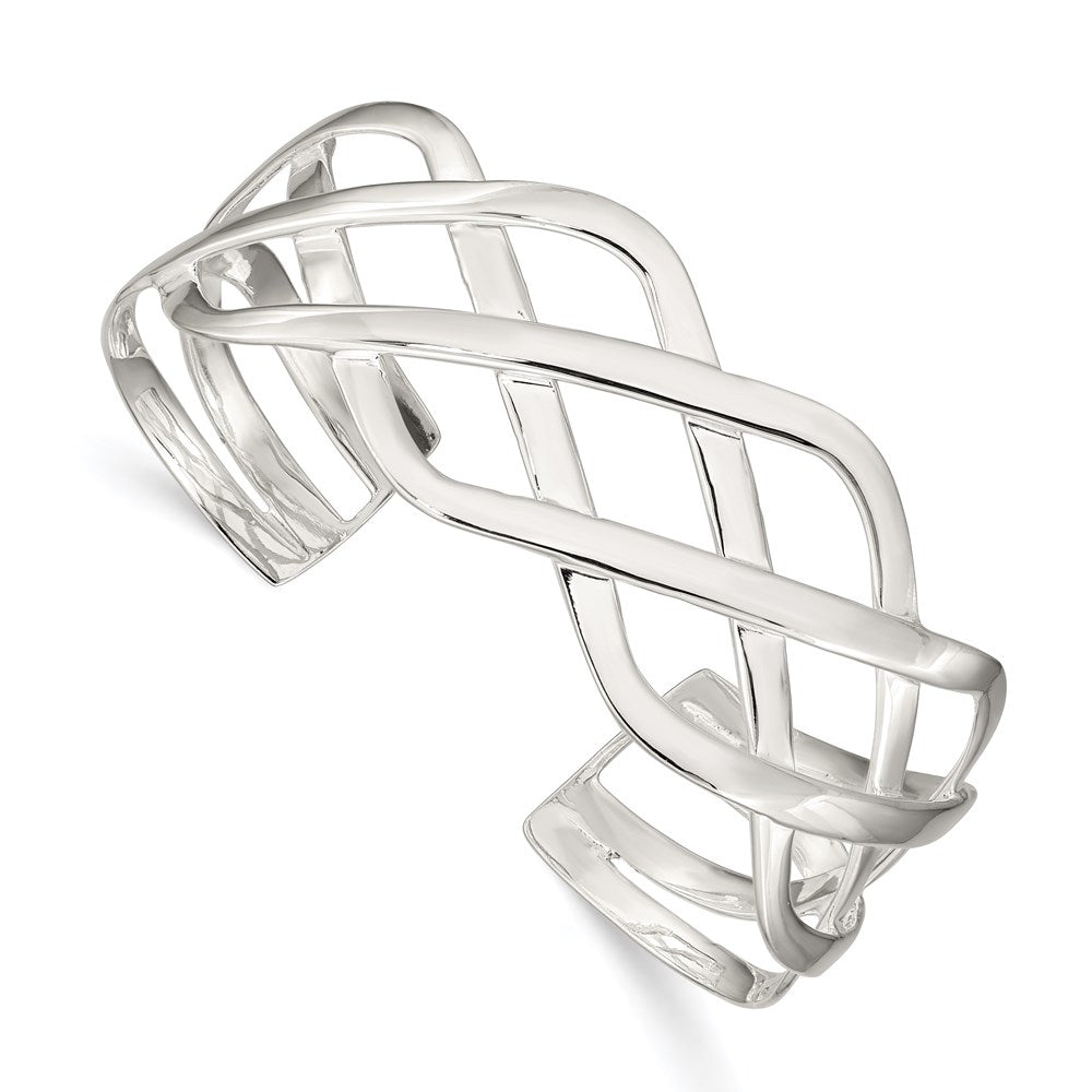 Sterling Silver Woven Design Cuff Bangle