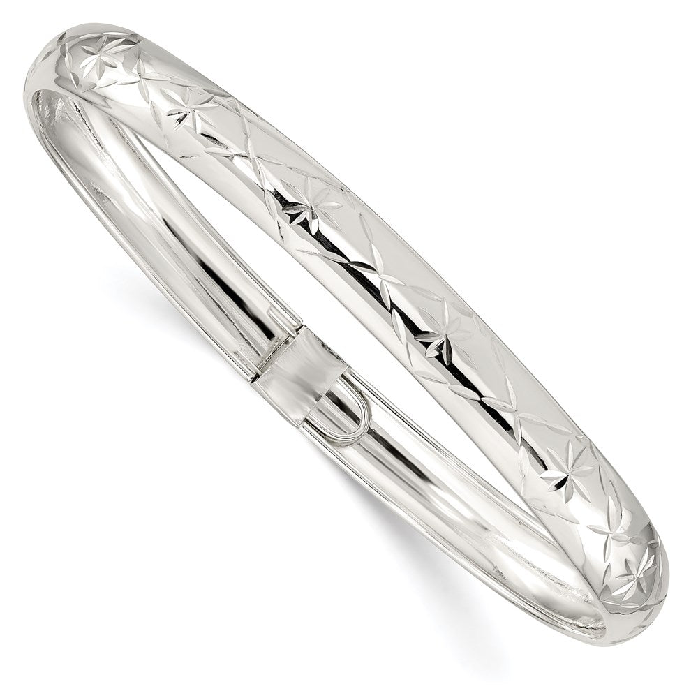 Sterling Silver 7mm Diamond-cut Flexible Bangle