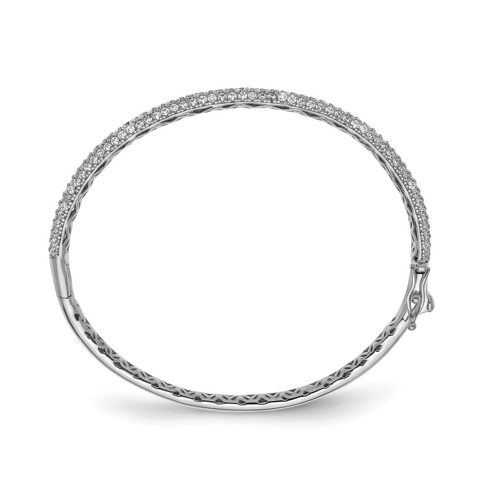 Sterling Shimmer Sterling Silver Rhodium-plated 175 Stone Pav√á CZ Hinged Bangle Bracelet