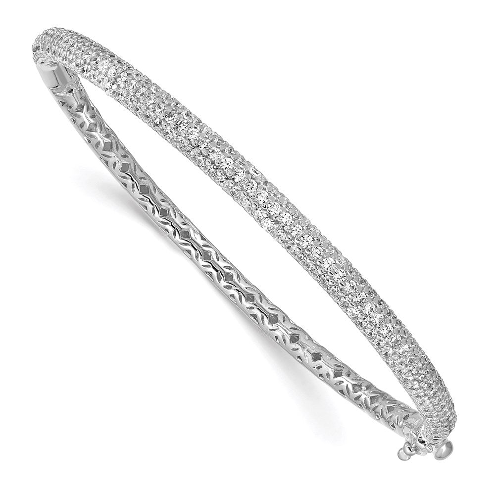 Sterling Shimmer Sterling Silver Rhodium-plated 175 Stone Pav√á CZ Hinged Bangle Bracelet