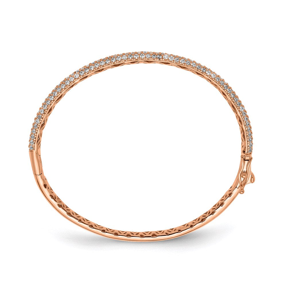 Sterling Shimmer Sterling Silver Rose-tone Flash Rose Gold-plated 175 Stone PavÇ CZ Hinged Bangle Bracelet