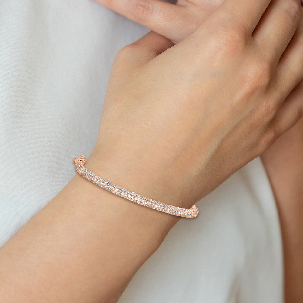 Sterling Shimmer Sterling Silver Rose-tone Flash Rose Gold-plated 175 Stone PavÇ CZ Hinged Bangle Bracelet