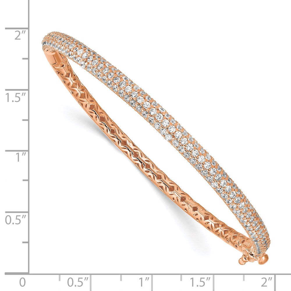 Sterling Shimmer Sterling Silver Rose-tone Flash Rose Gold-plated 175 Stone PavÇ CZ Hinged Bangle Bracelet