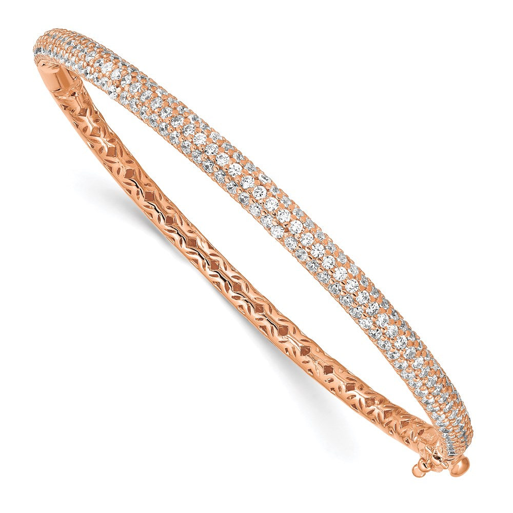 Sterling Shimmer Sterling Silver Rose-tone Flash Rose Gold-plated 175 Stone PavÇ CZ Hinged Bangle Bracelet