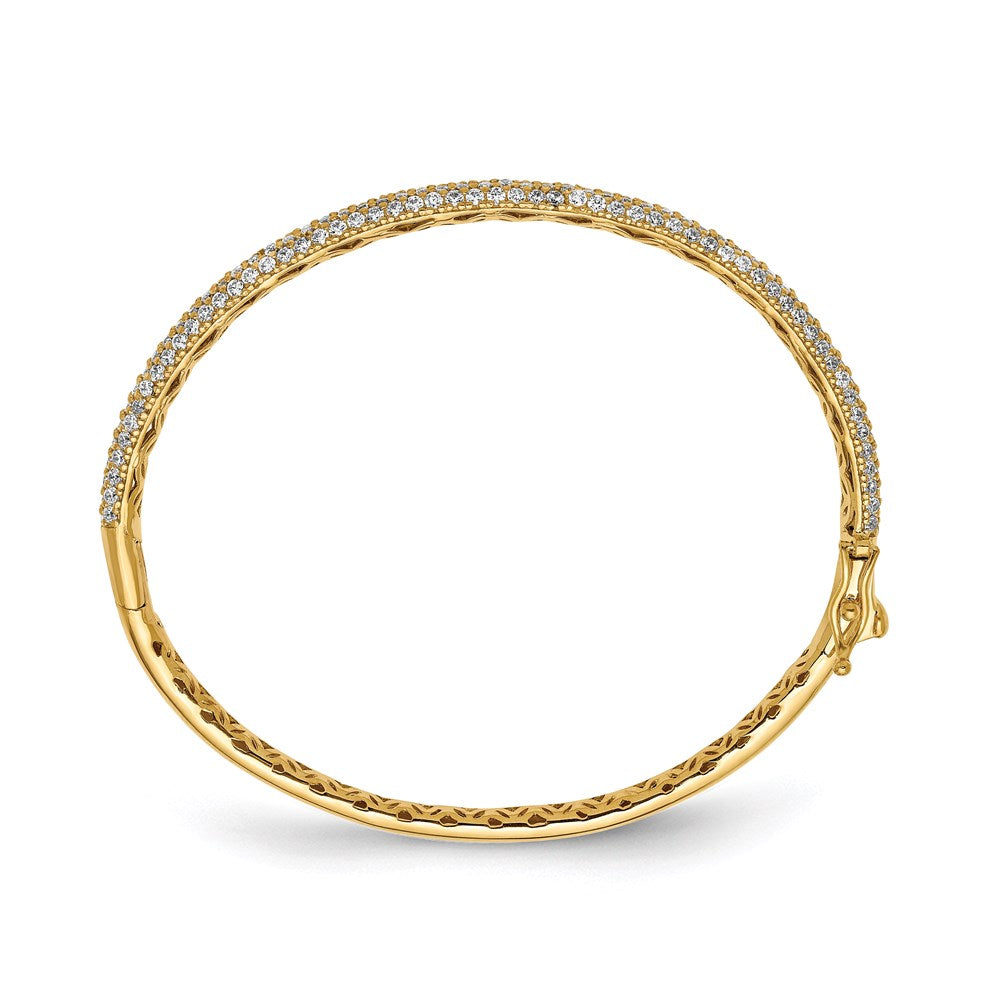 Sterling Shimmer Sterling Silver Gold-tone Flash Gold-plated 175 Stone Pav√á CZ Hinged Bangle Bracelet