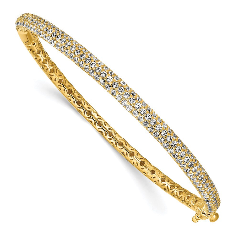 Sterling Shimmer Sterling Silver Gold-tone Flash Gold-plated 175 Stone Pav√á CZ Hinged Bangle Bracelet