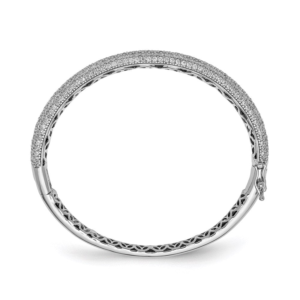 Sterling Shimmer Sterling Silver Rhodium-plated 303 Stone CZ Pav√á Hinged Bangle