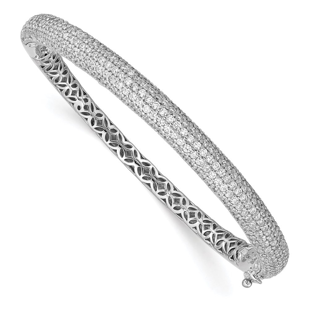 Sterling Shimmer Sterling Silver Rhodium-plated 303 Stone CZ Pav√á Hinged Bangle