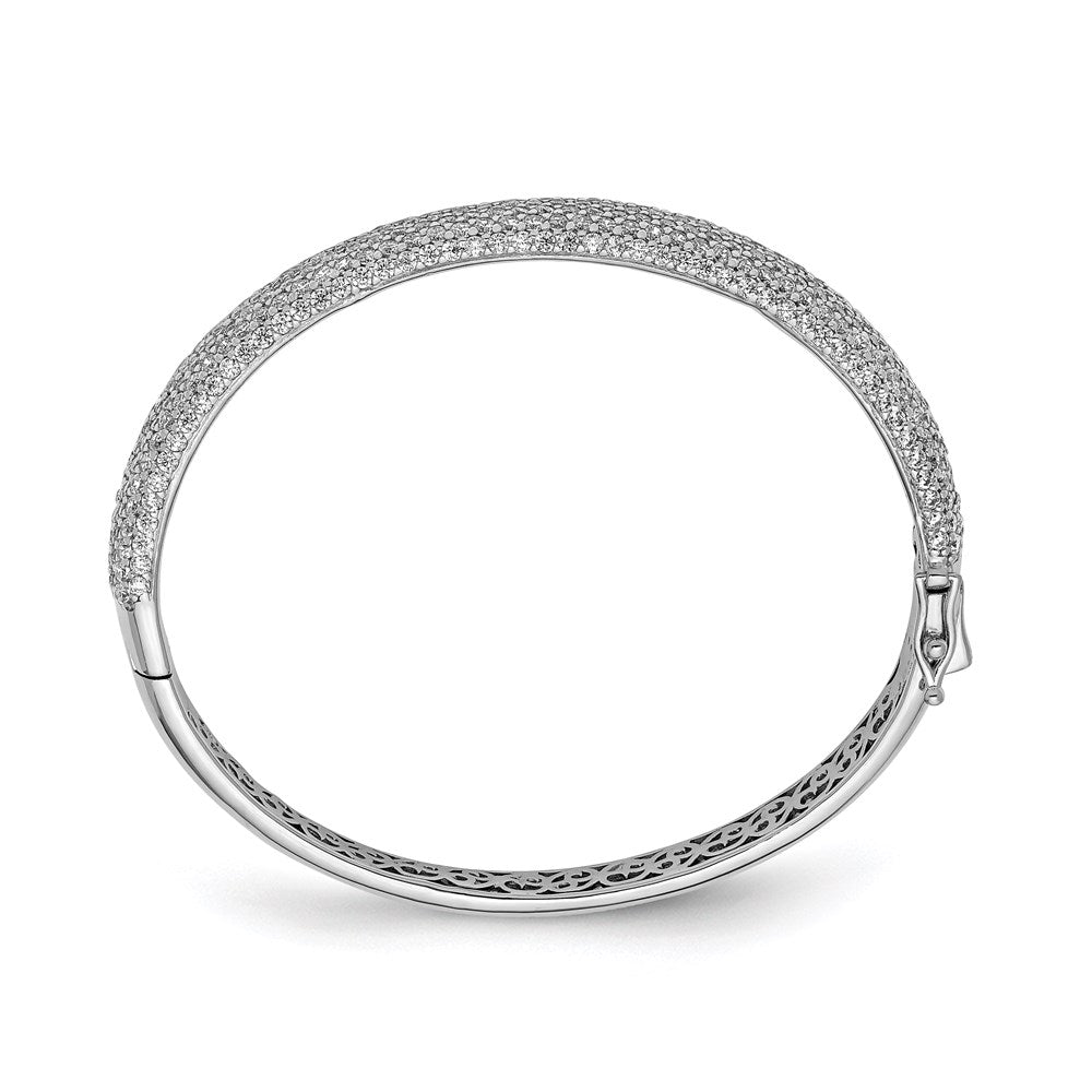 Sterling Shimmer Sterling Silver Rhodium-plated 360 Stone CZ PavÇ Hinged Bangle