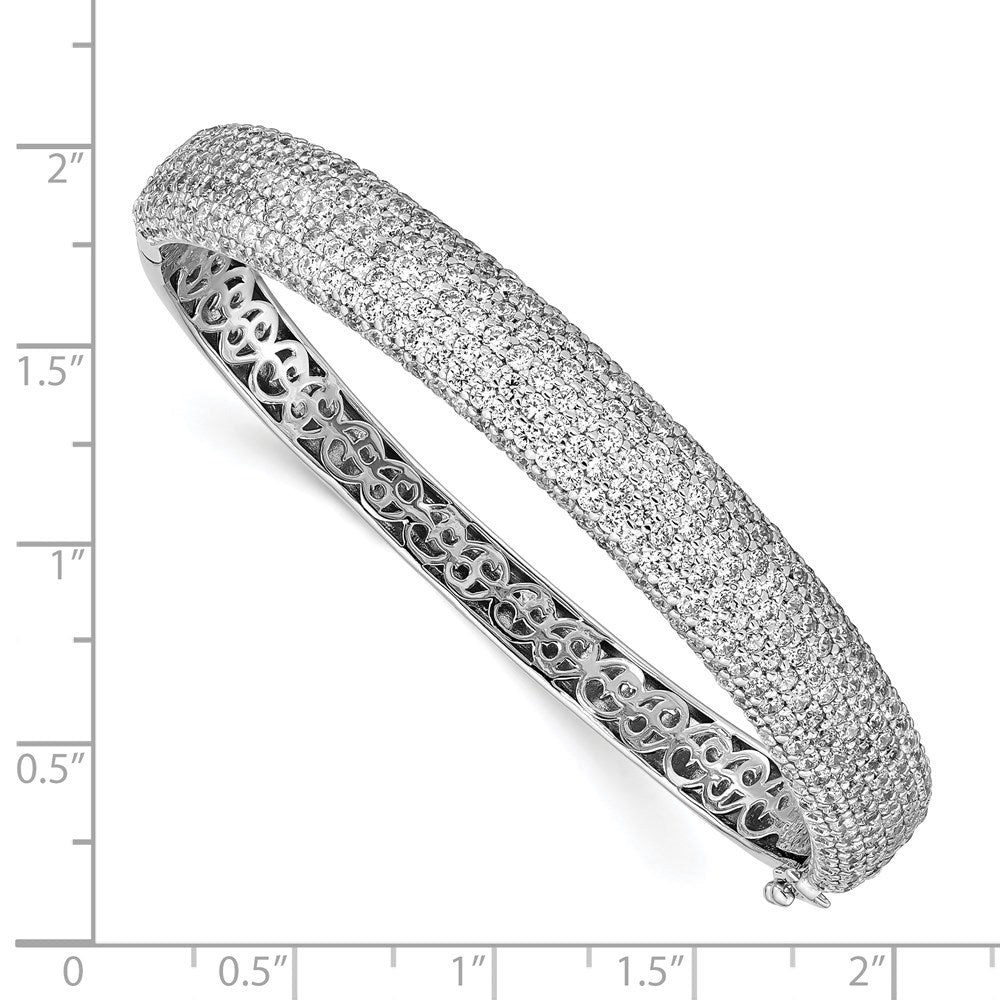 Sterling Shimmer Sterling Silver Rhodium-plated 360 Stone CZ PavÇ Hinged Bangle