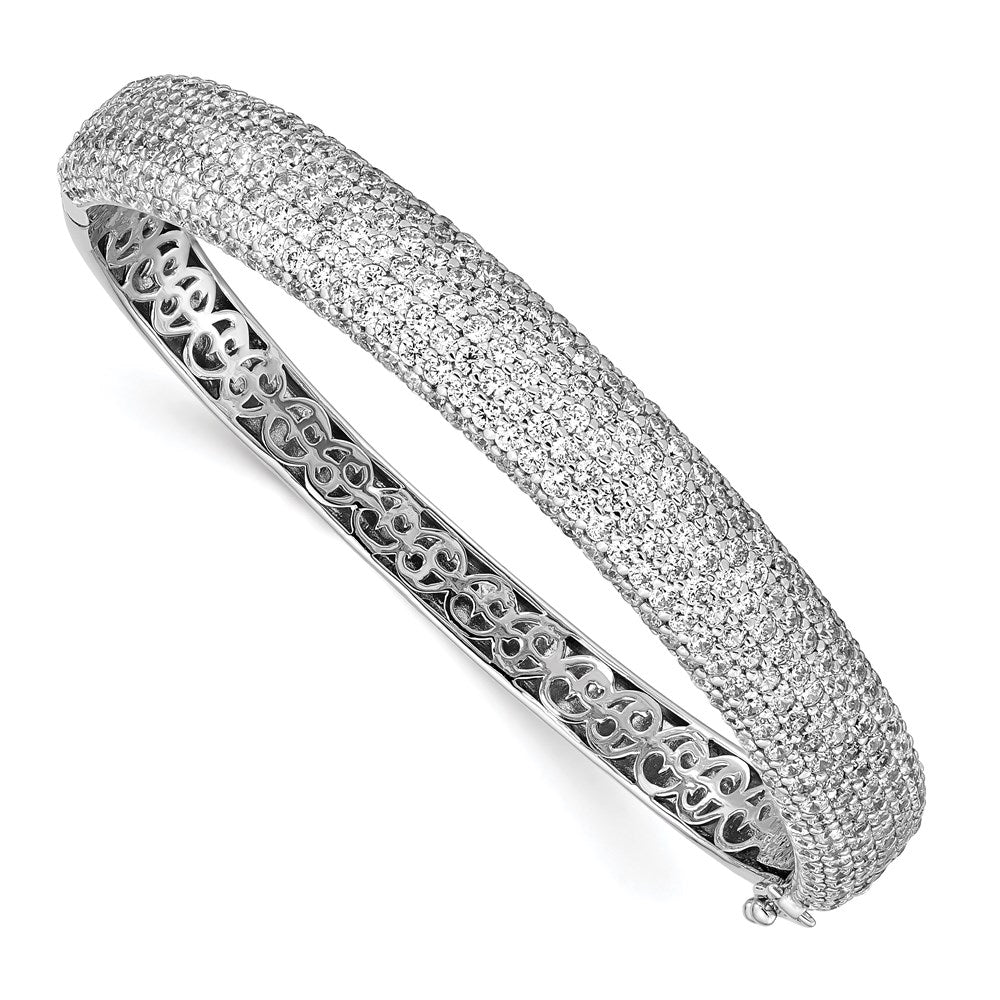 Sterling Shimmer Sterling Silver Rhodium-plated 360 Stone CZ PavÇ Hinged Bangle