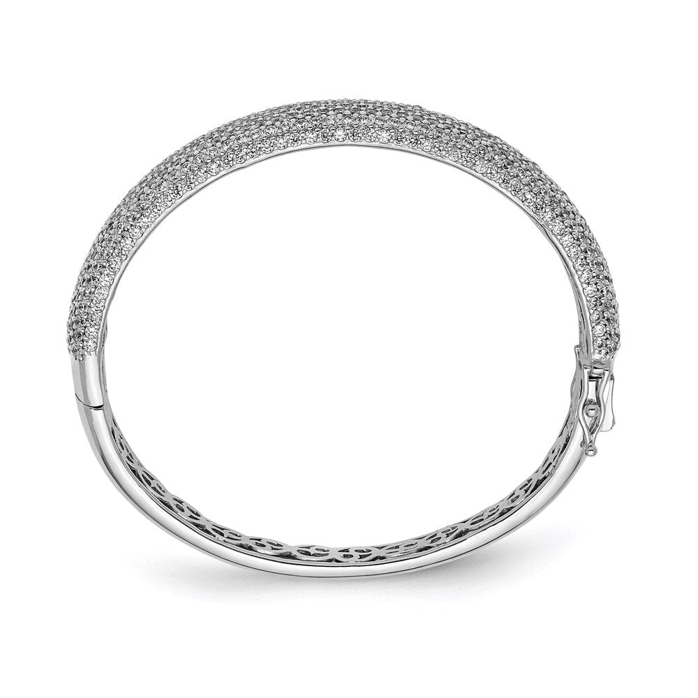 Sterling Shimmer Sterling Silver Rhodium-plated 568 Stone CZ PavÇ Hinged Bangle