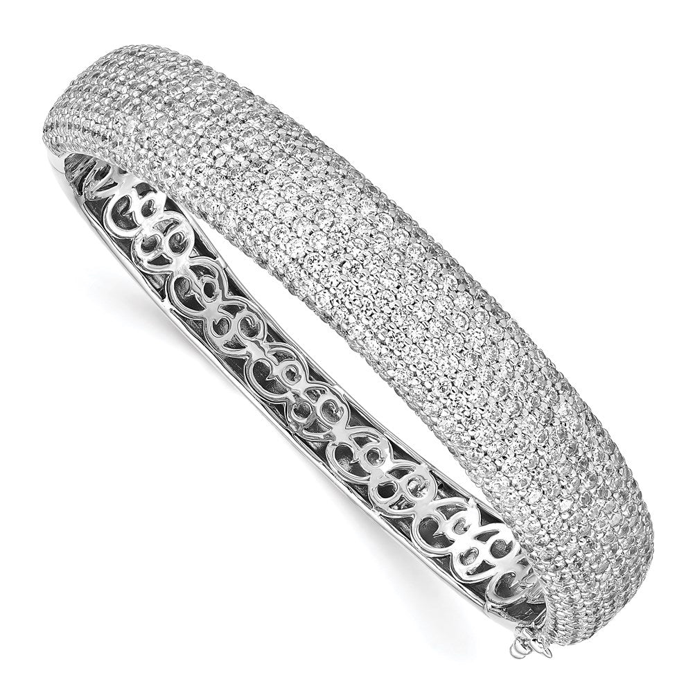 Sterling Shimmer Sterling Silver Rhodium-plated 568 Stone CZ PavÇ Hinged Bangle