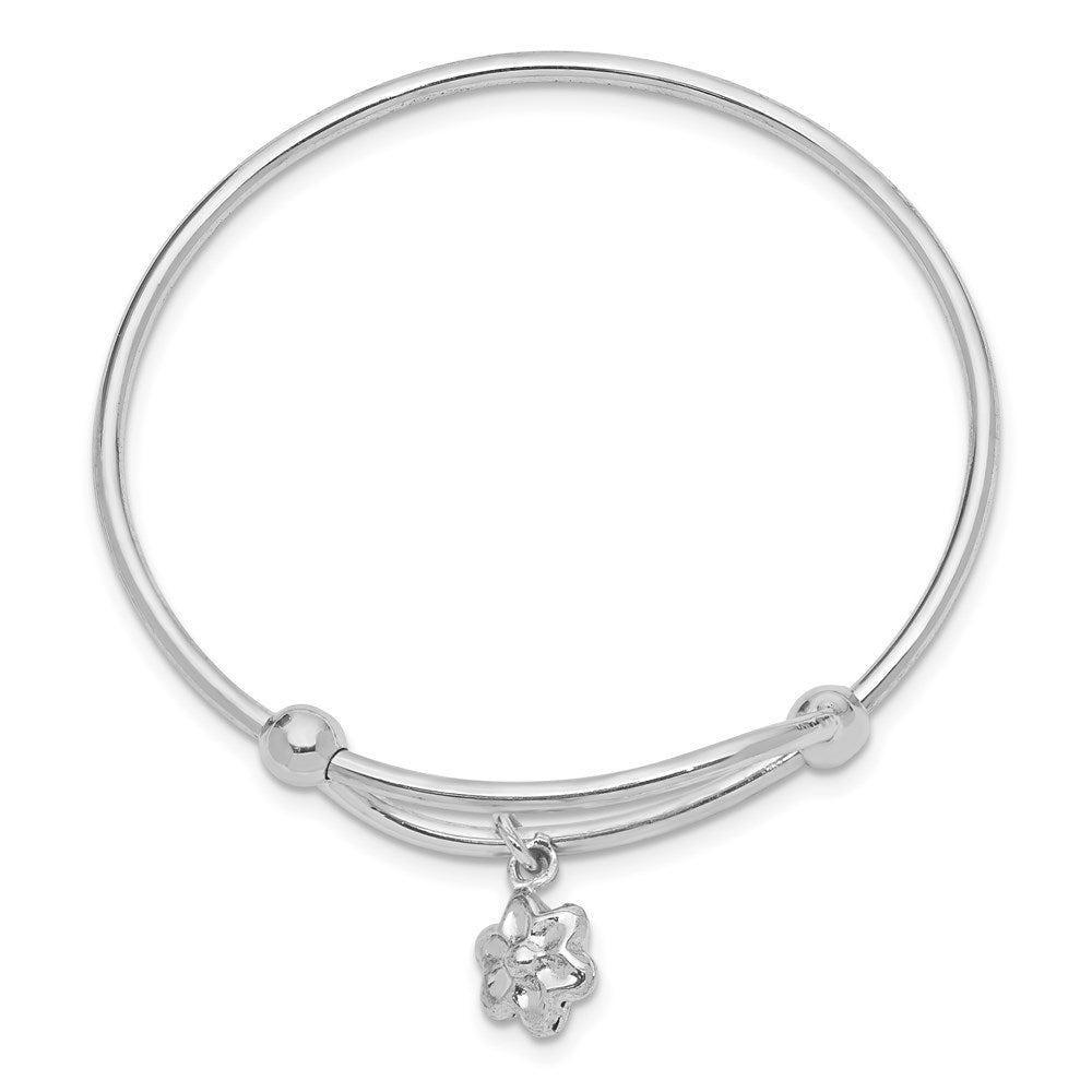 Sterling Silver Rhodium-plated Polished Flower Adjustable Baby Bangle