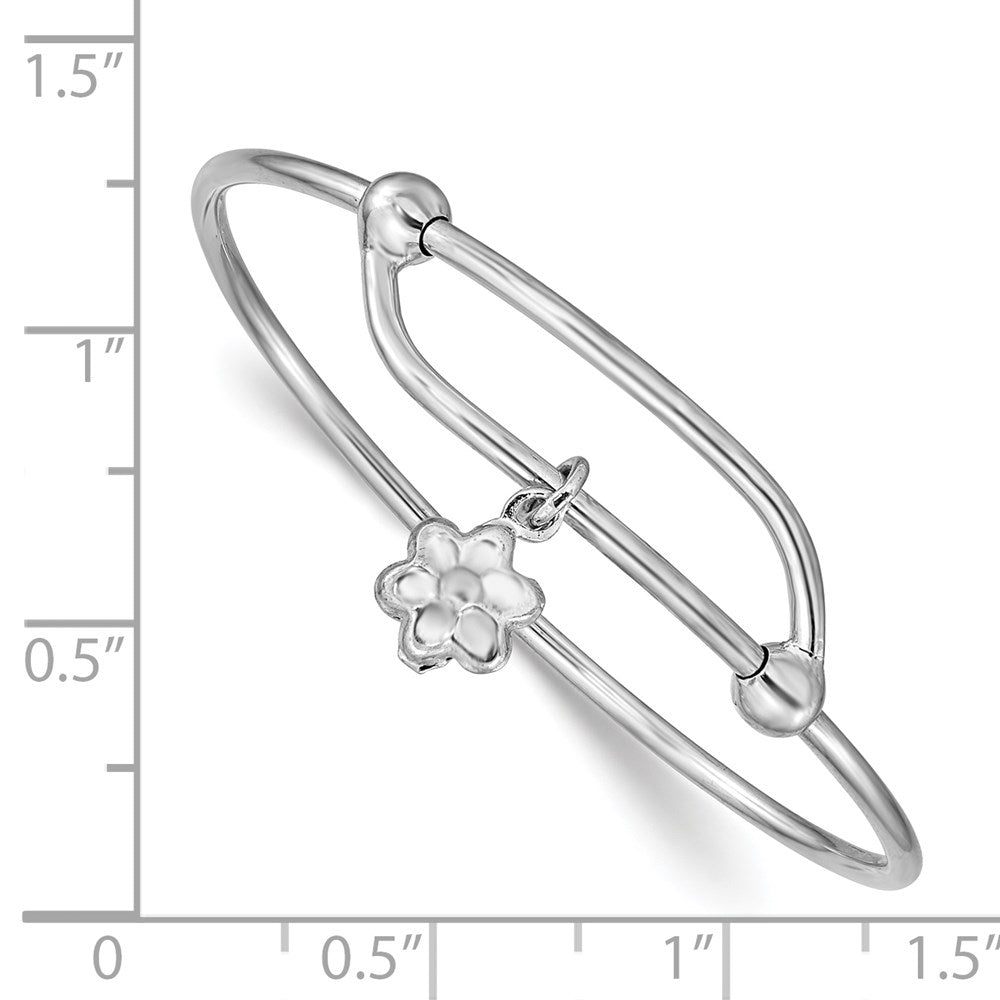 Sterling Silver Rhodium-plated Polished Flower Adjustable Baby Bangle