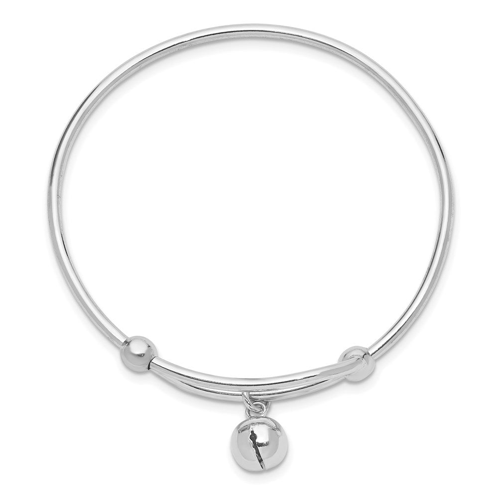 Sterling Silver Rhodium-plated Polished Jingle Bell Adjustable Baby Bangle