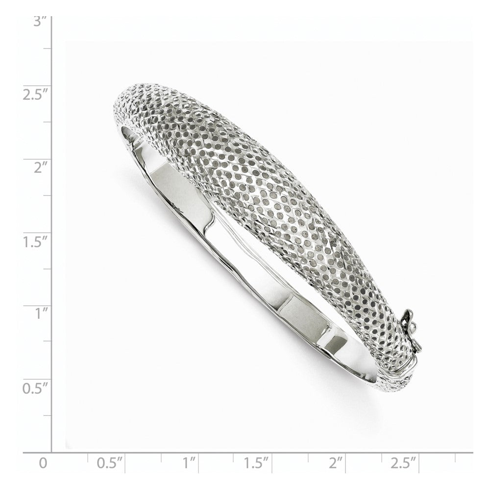 Sterling Silver Rhodium Polished Textured Hinged Bangle