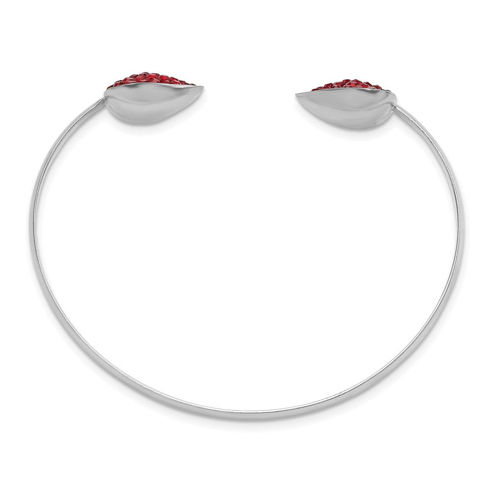 Sterling Silver Polished Red Preciosa Crystal Heart Bangle