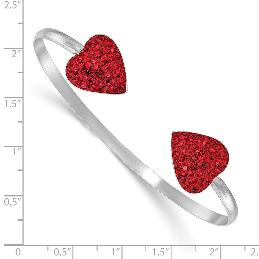 Sterling Silver Polished Red Preciosa Crystal Heart Bangle