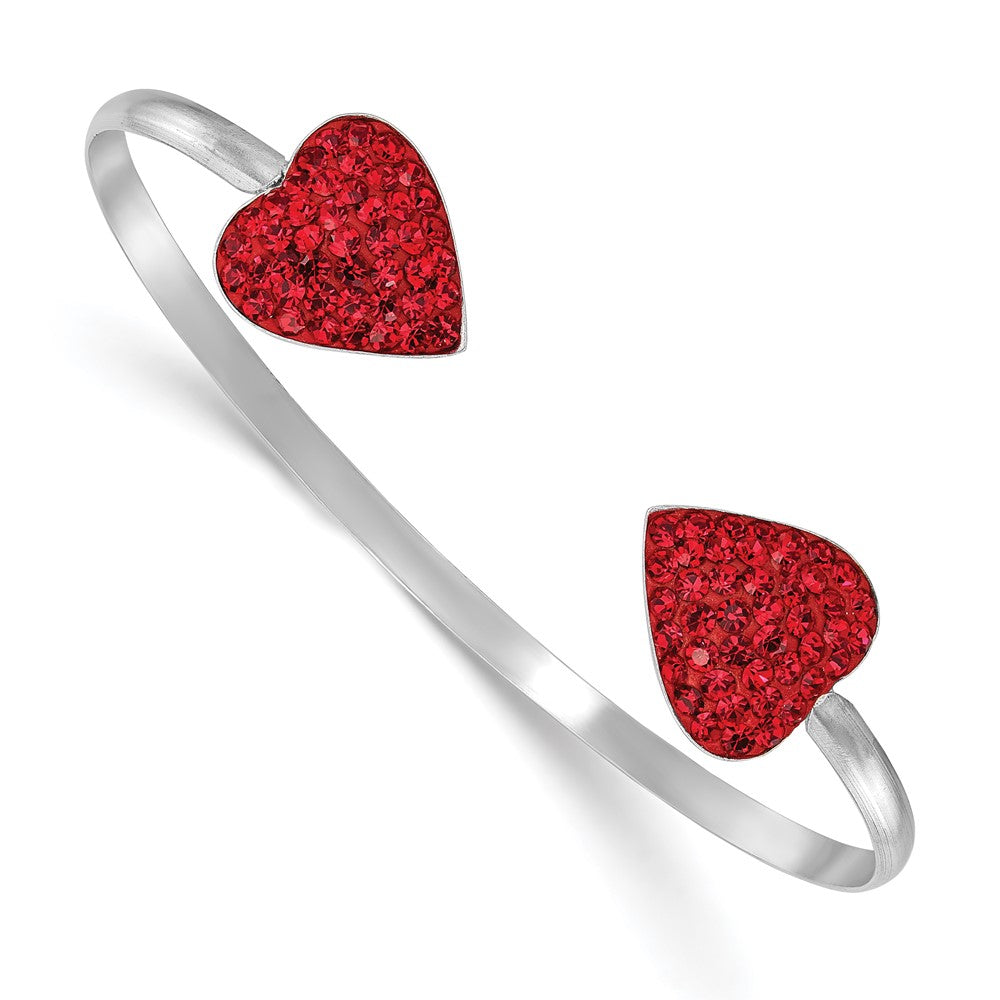 Sterling Silver Polished Red Preciosa Crystal Heart Bangle