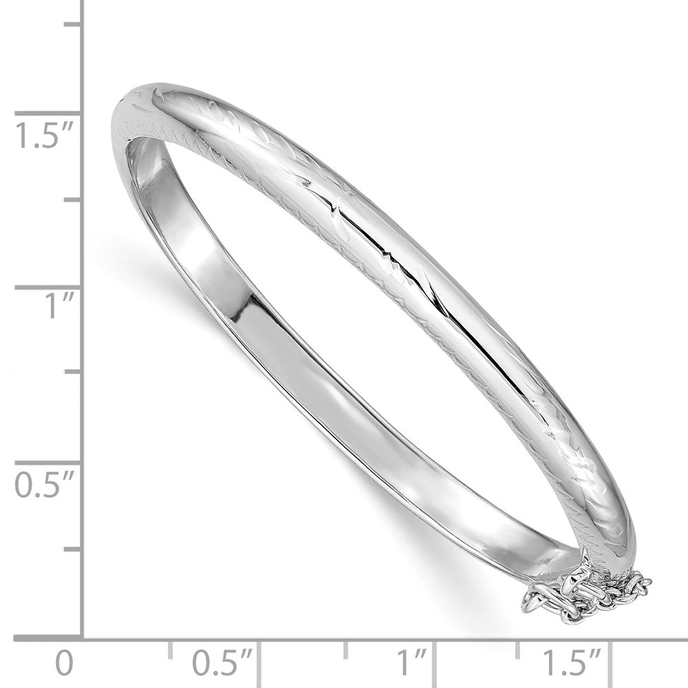 Sterling Silver Rhodium-plated Polished & Diamond-cut 4mm with Safety Clasp Hinged Children's Bangle