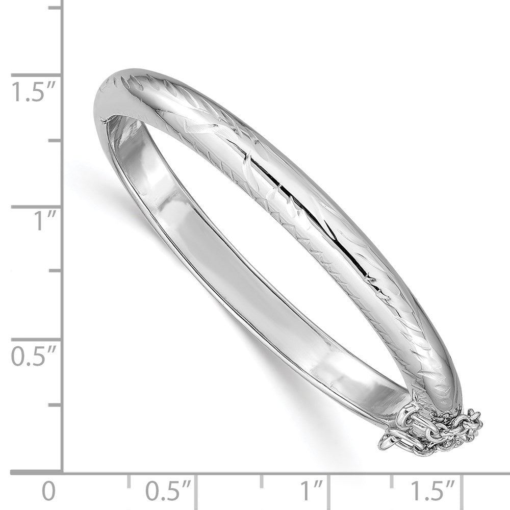 Sterling Silver Rhodium-plated Polished & Diamond-cut 5mm with Safety Clasp Hinged Children's Bangle