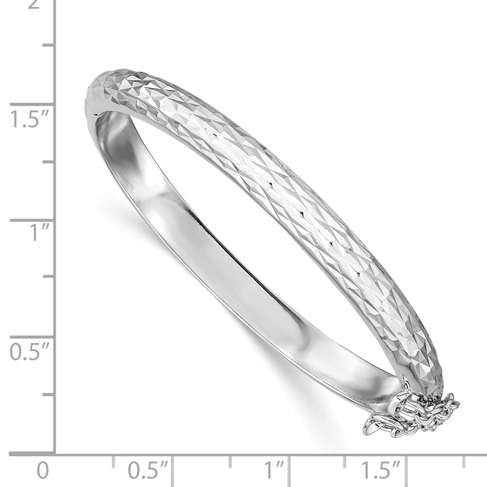 Sterling Silver Rhodium-plated Polished & Diamond-cut 5.5mm with Safety Clasp Hinged Children's Bangle