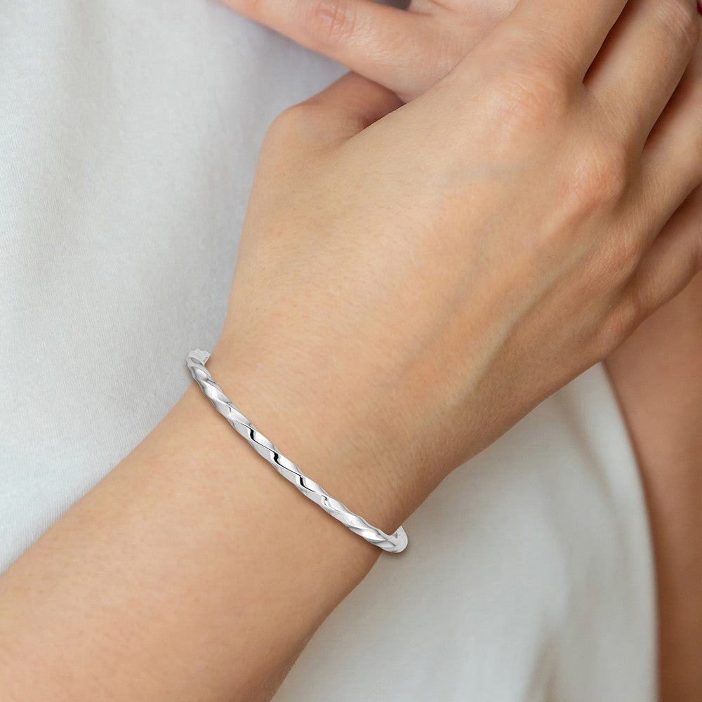 Sterling Silver RH-plated Polished Twisted Slip On Children's Bangle Bracel