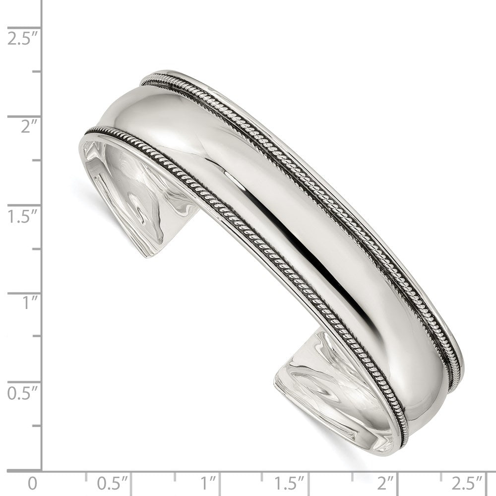 Sterling Silver 14.5mm Antiqued Cuff Bangle Bracelet