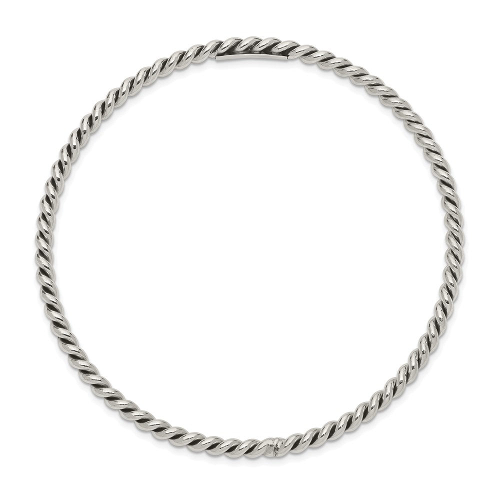 Sterling Silver Antiqued 3mm Twisted Slip-on Bangle