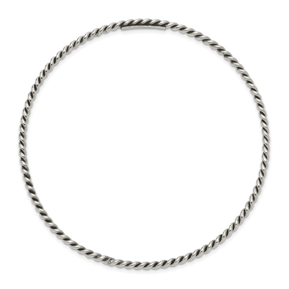 Sterling Silver Antiqued 2mm Twisted Slip-on Bangle