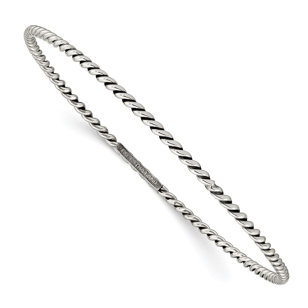 Sterling Silver Antiqued 2mm Twisted Slip-on Bangle