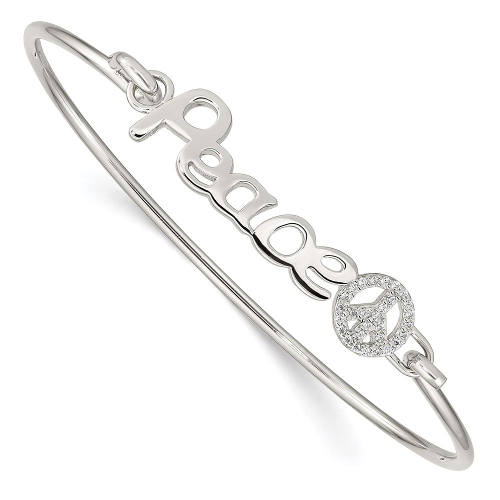 Sterling Silver Rhod-plated Polished CZ PEACE with Peace Sign Bangle