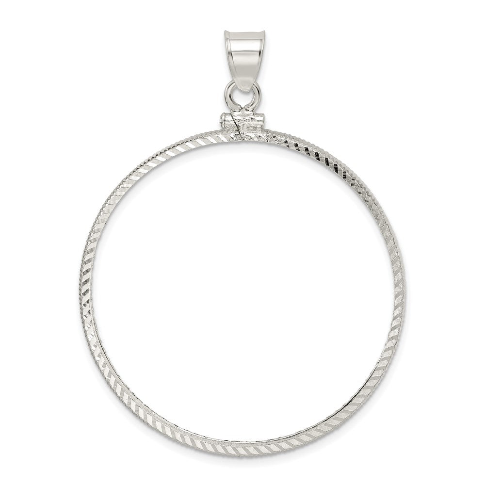 Wideband Distinguished Coin Jewelry Sterling Silver Polished and Diamond-cut 40.6 x 3.1mm Screw Top Coin Bezel Pendant