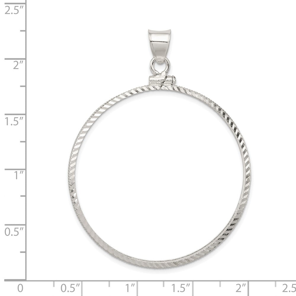 Wideband Distinguished Coin Jewelry Sterling Silver Polished and Diamond-cut 40.6 x 3.1mm Screw Top Coin Bezel Pendant