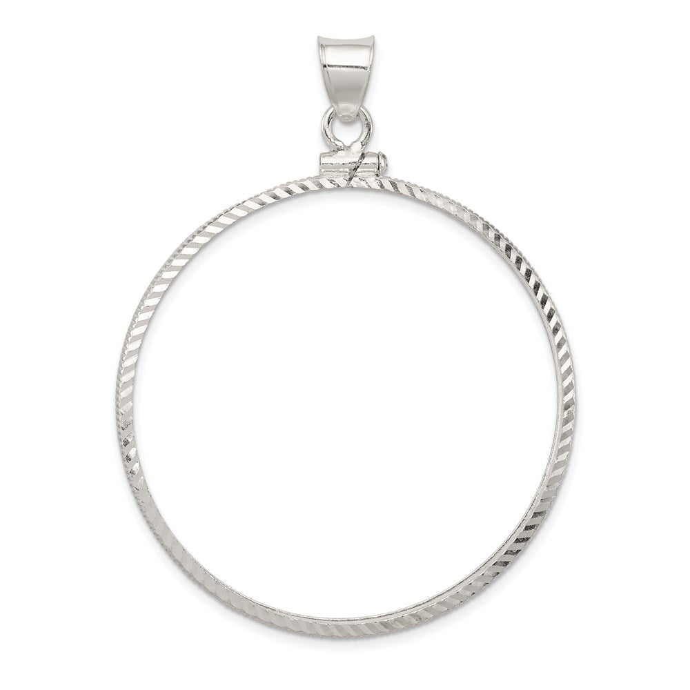 Wideband Distinguished Coin Jewelry Sterling Silver Polished and Diamond-cut 40.6 x 3.1mm Screw Top Coin Bezel Pendant