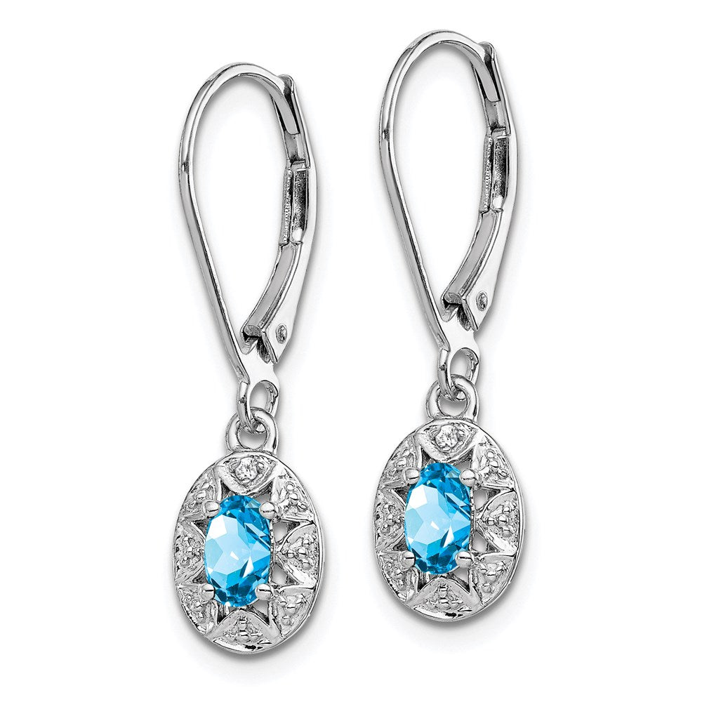 Sterling Silver Rhodium-plated Diam. & Blue Topaz Earrings