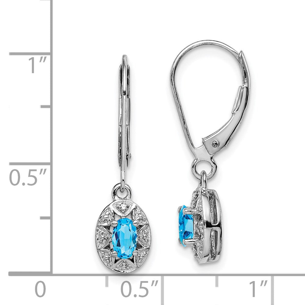 Sterling Silver Rhodium-plated Diam. & Blue Topaz Earrings