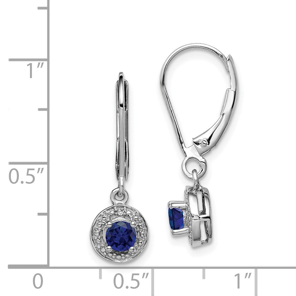 Sterling Silver Rhodium-plated Diam. & Created Sapphire Earrings