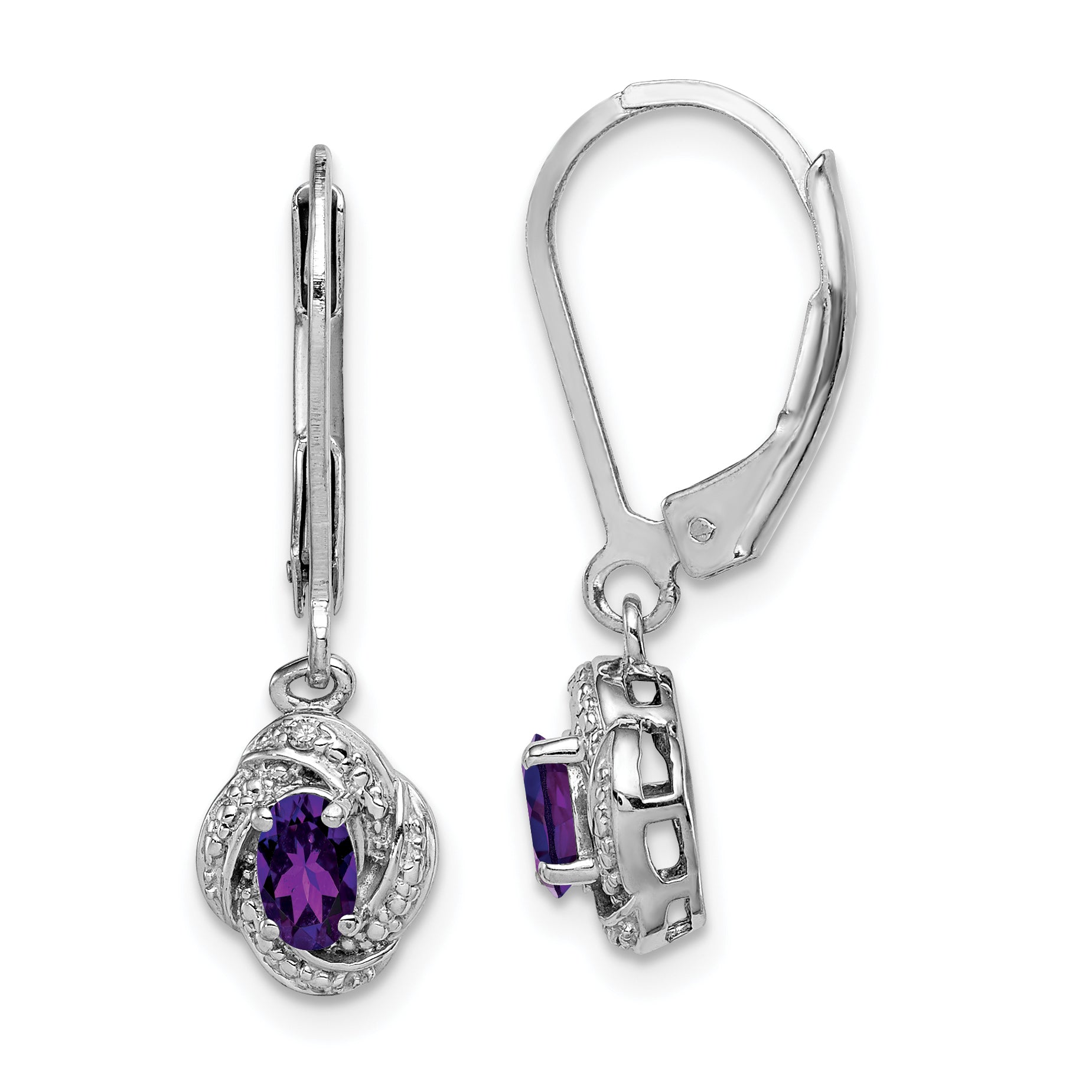 Sterling Silver Rhodium-plated Diam. & Amethyst Earrings QBE12FEB